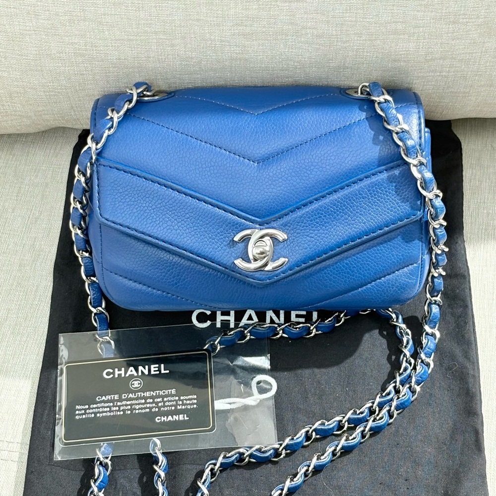 Chanel Blue Caviar Chevron Mini Rectangular Shw - image 1